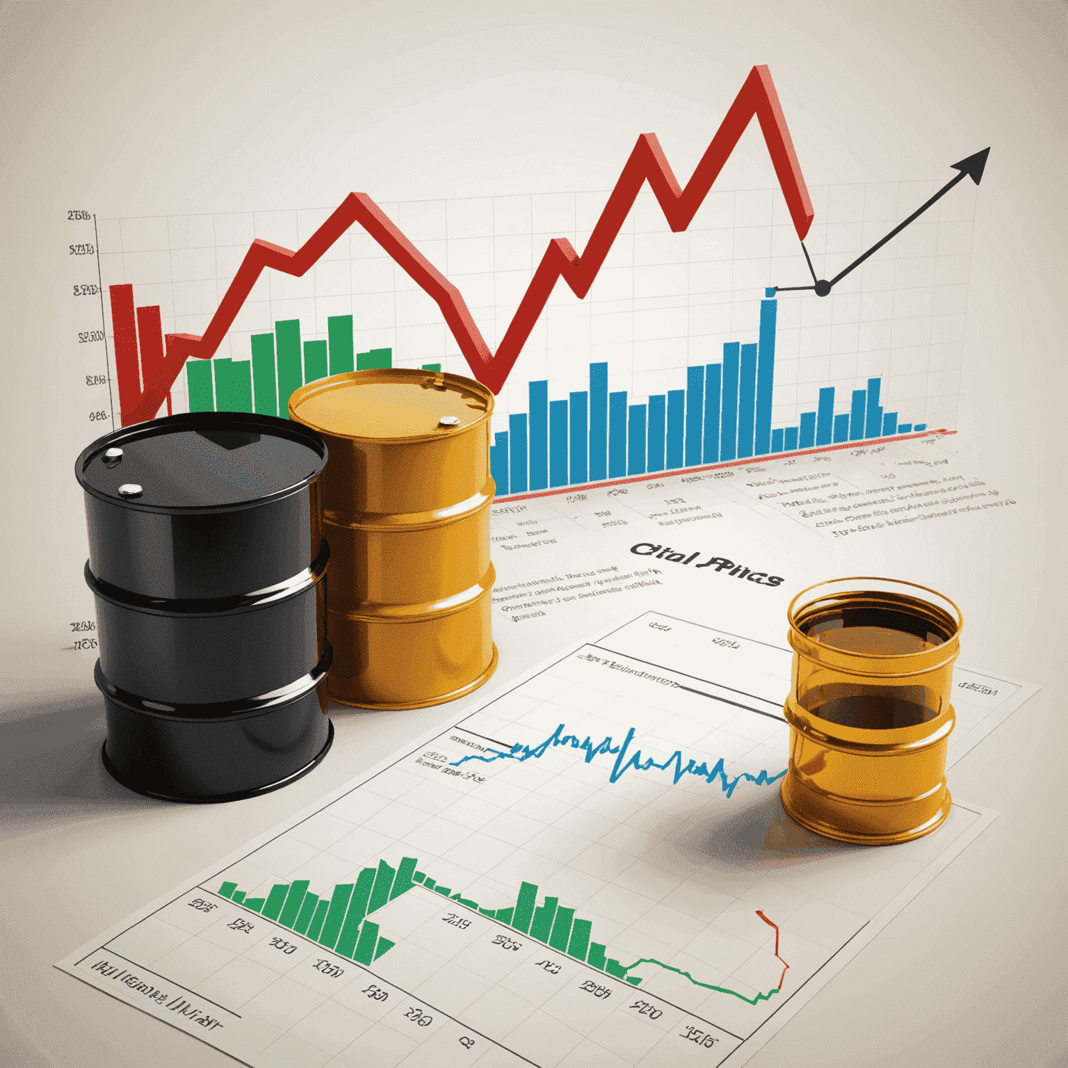 A graph showing oil prices and market trends, with icons representing different investment options in the oil industry