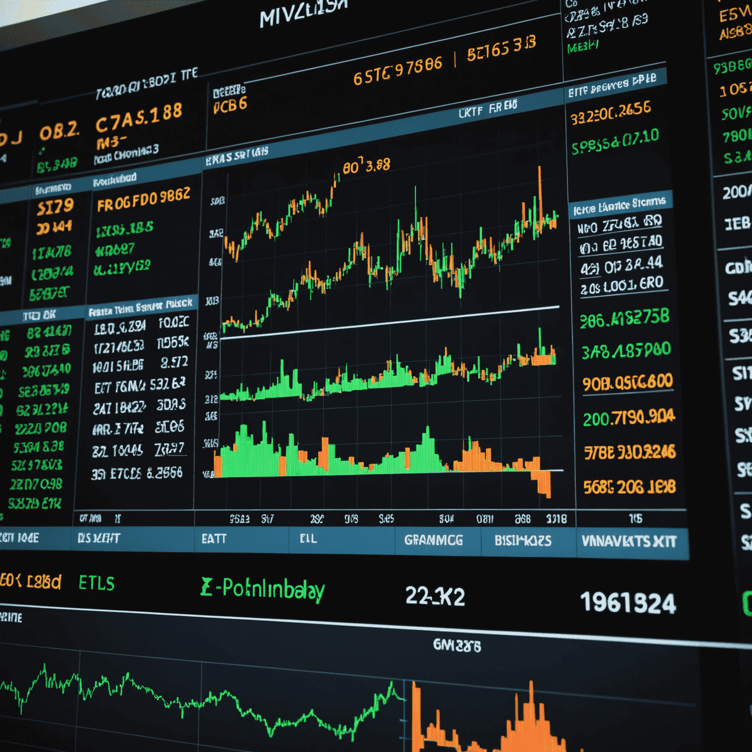 Digital display showing various oil ETF tickers and performance charts, emphasizing the concept of passive investing in the oil market