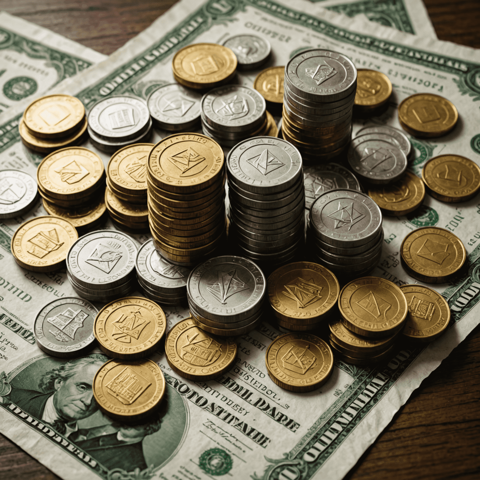 A stack of coins with oil droplets, surrounded by stock certificates from various oil companies known for their dividends